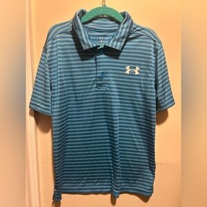 Under Armour Boys Size 7 Blue Striped Short Sleeve Button Up Polo Collar